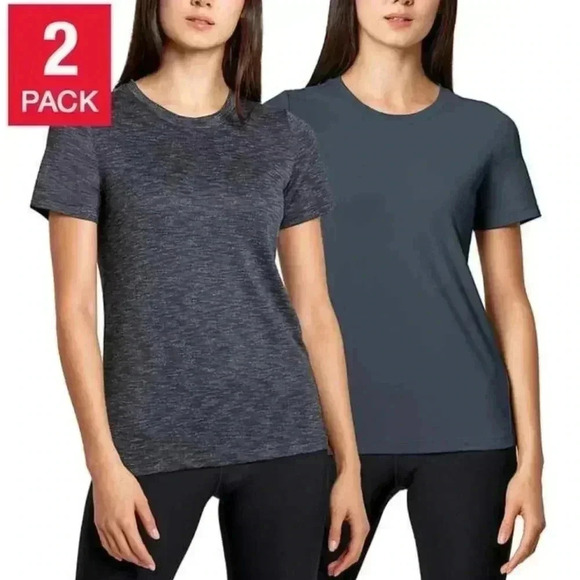 NWT Set of 2 Mondetta Active Tees XS Blue Grey Solid Striped T-shirts - Picture 1 of 11